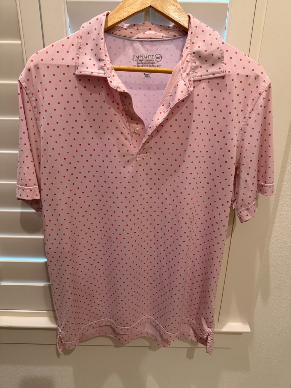 Vineyard Vines Performance Polo Jim Nantz Men’s Pink with Polka Dots